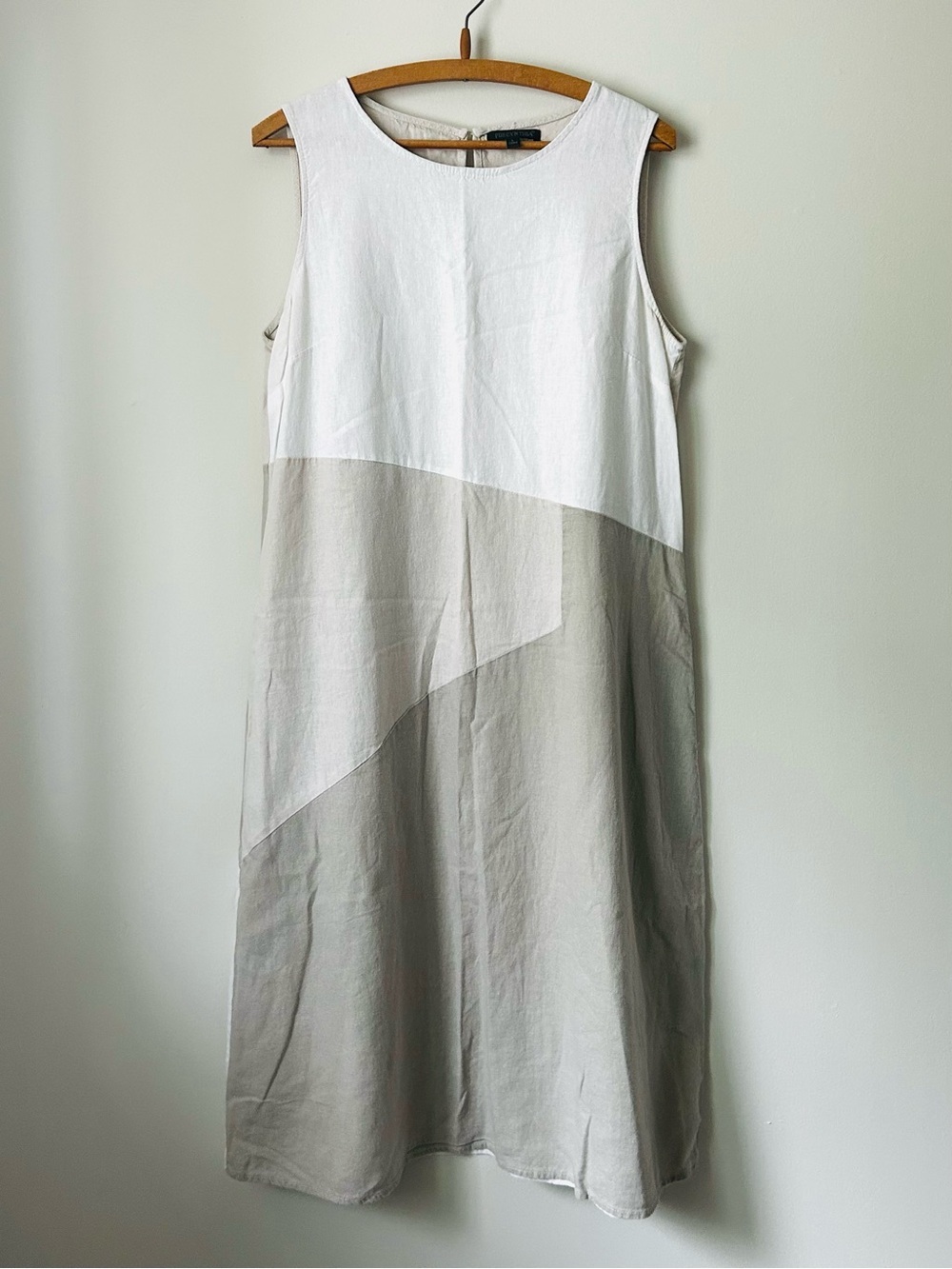 For Cynthia Linen White Cream Beige Colorblock Midi Dress